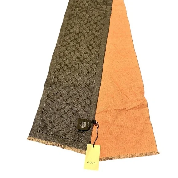 Gucci Men's Scarf in Rich Brown and Vibrant Orange, NWT - Picture 8 of 16